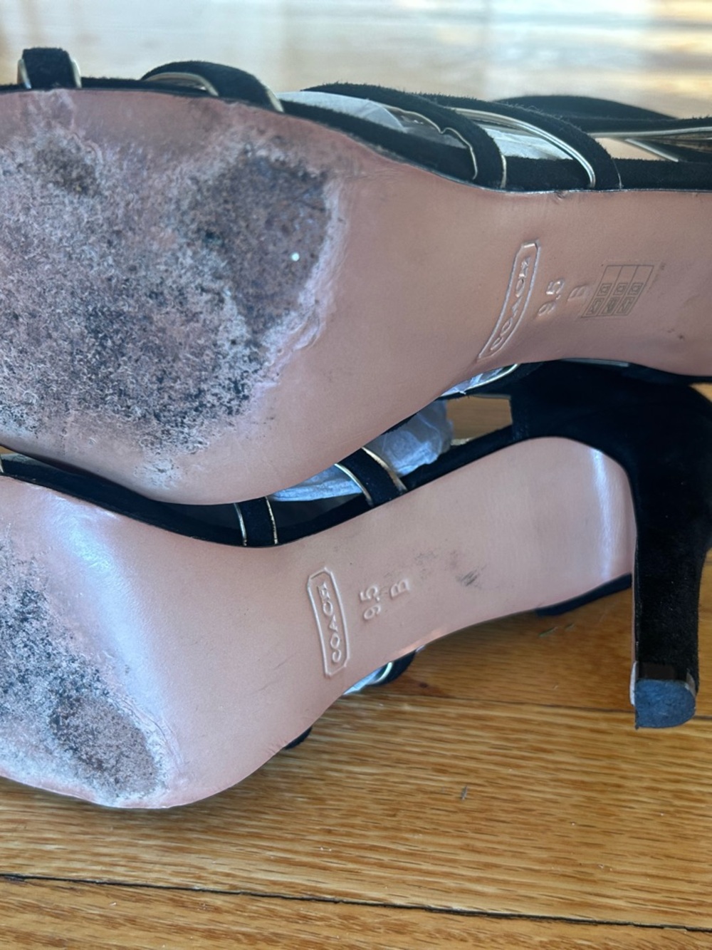 Coach Black Strappy Heeled Sandals with Gold Accents Size 9.5 - Picture 6 of 7